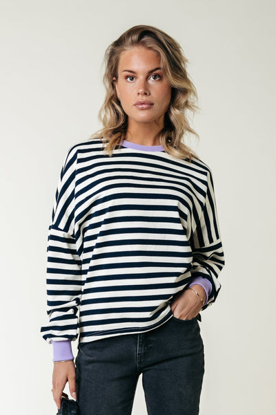 Colourful Rebel Stripe Contrast Dropped Shoulder Sweat | Navy 8720867054740