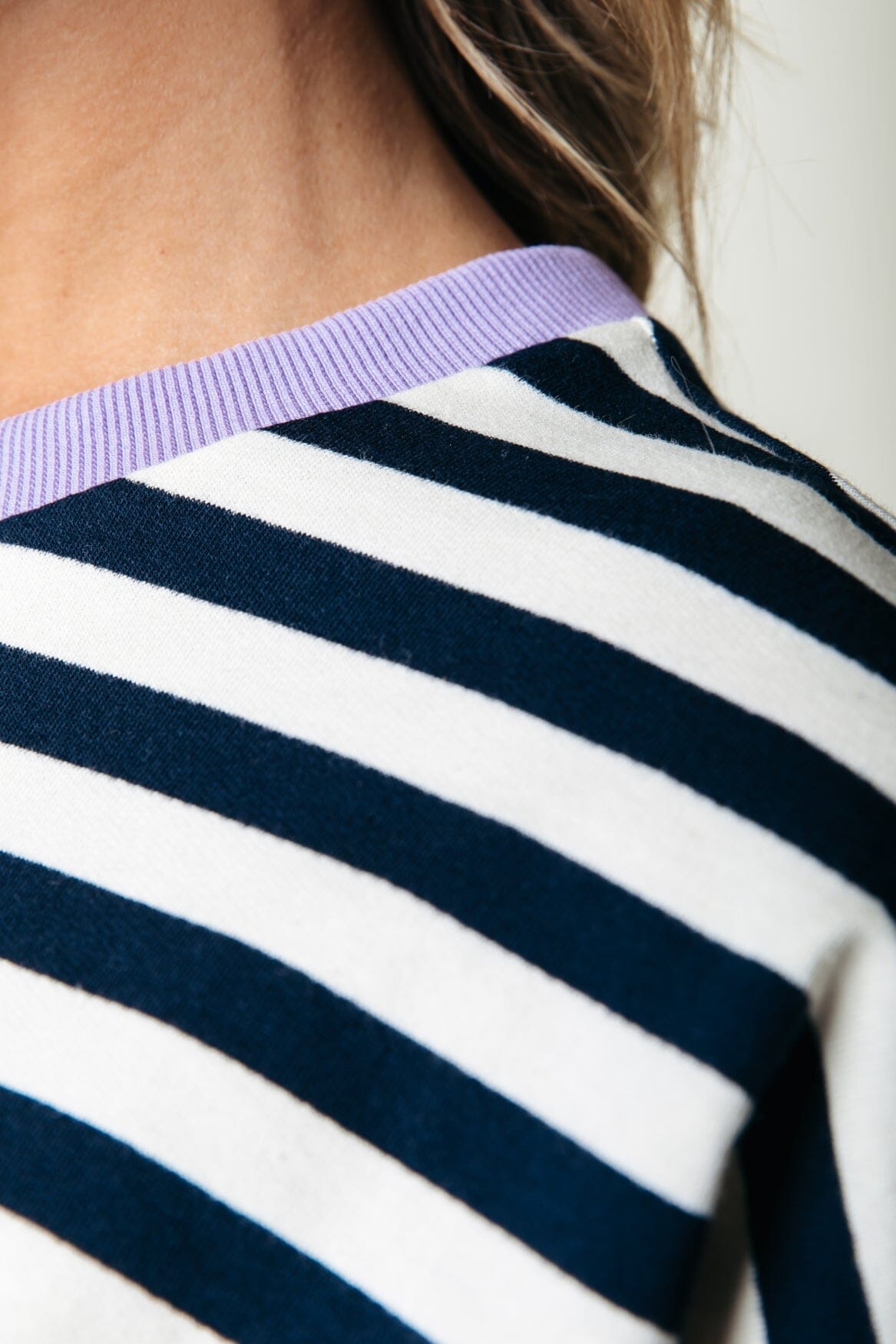 Colourful Rebel Stripe Contrast Dropped Shoulder Sweat | Navy 