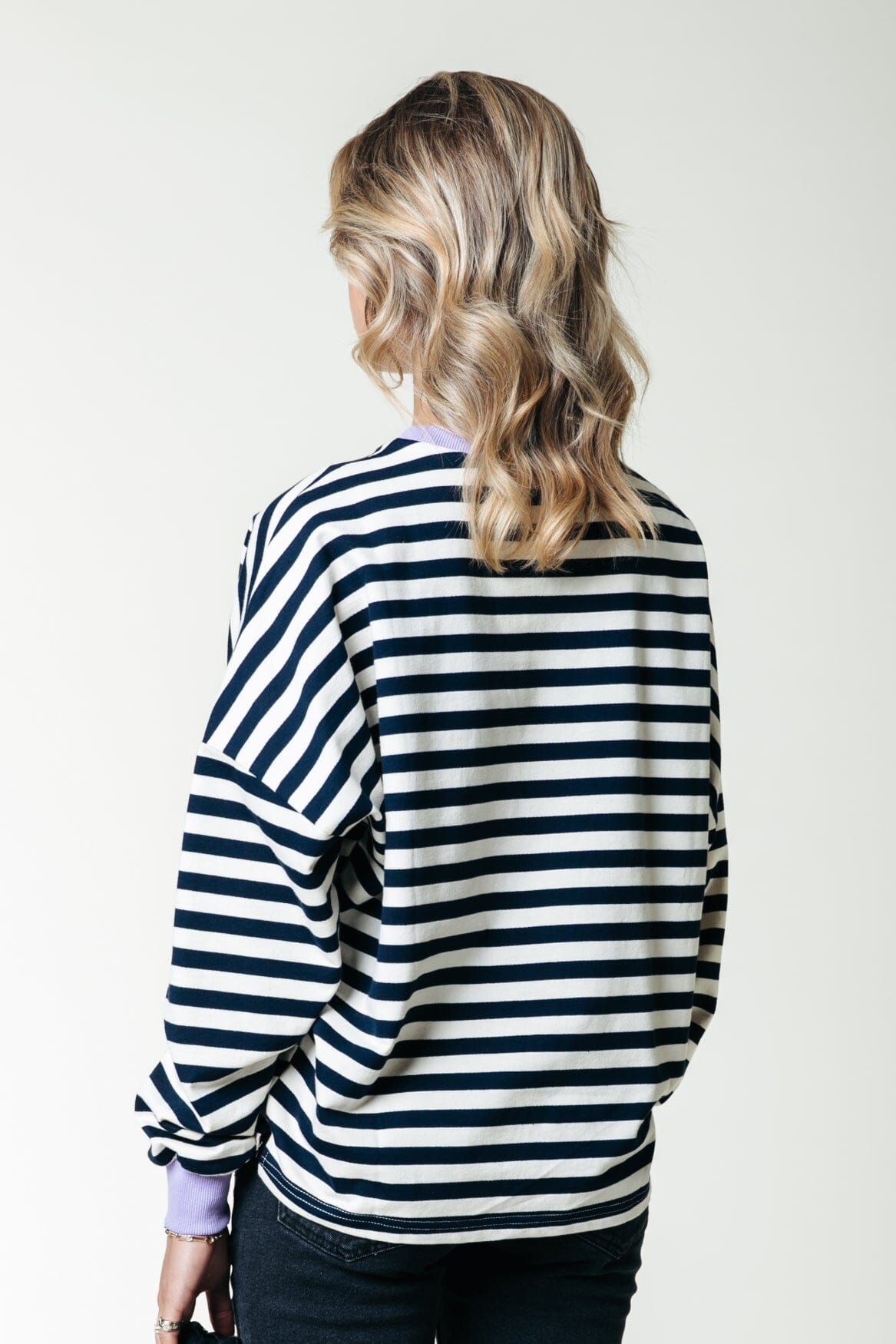 Colourful Rebel Stripe Contrast Dropped Shoulder Sweat | Navy 