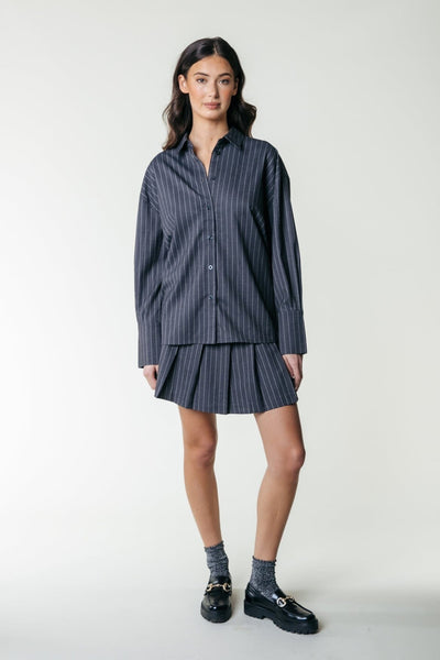 Colourful Rebel Talia Pinstripe Blouse | Dark Anthracite 