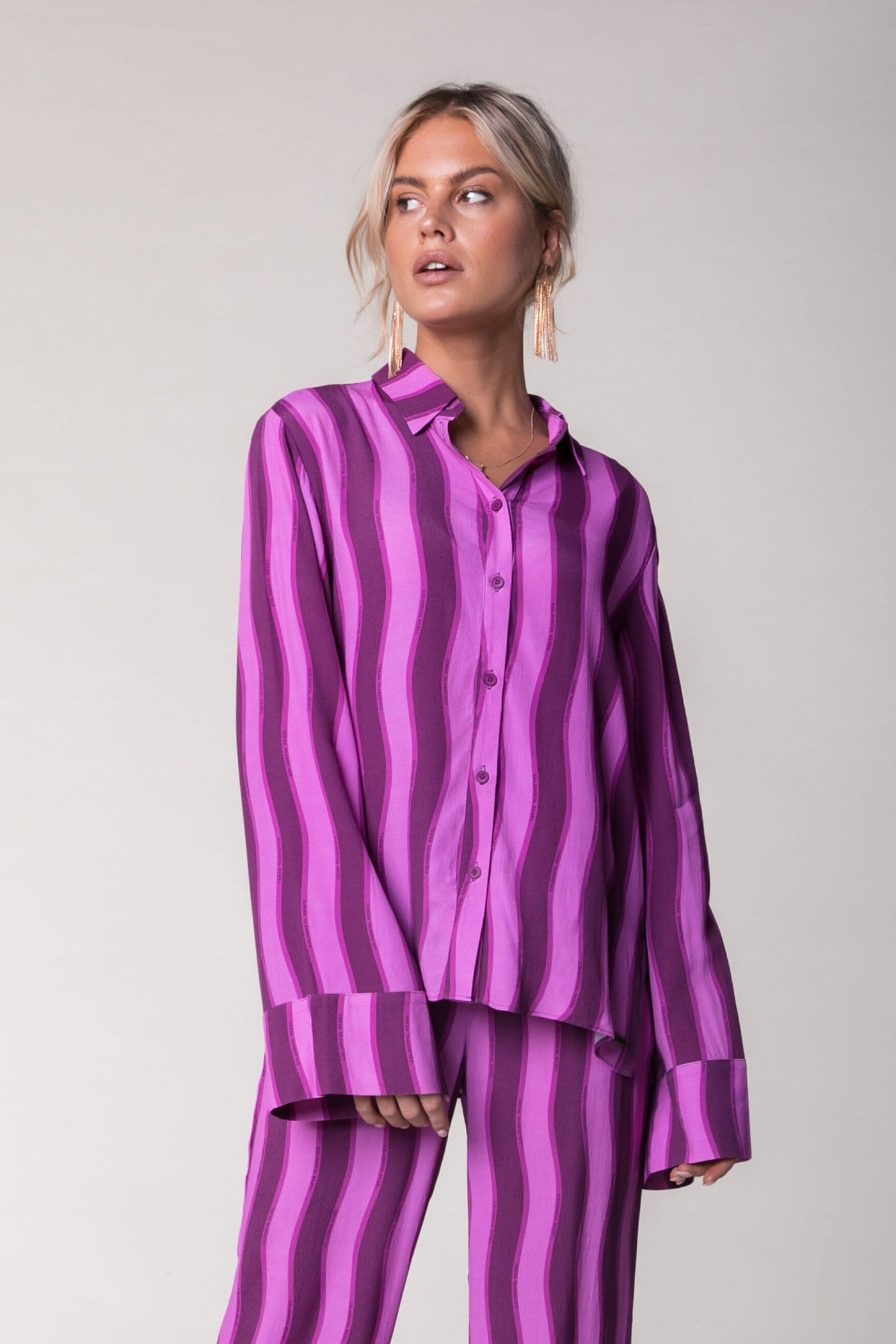 Colourful Rebel Tia Stripes Kimono Sleeve Blouse | Purple 8720867037415