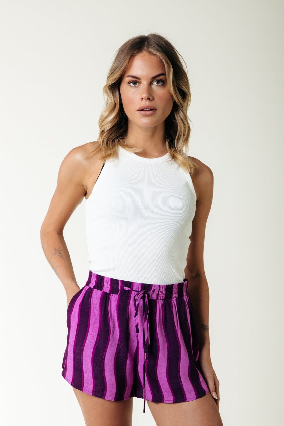 Colourful Rebel Tilly Stripes Slit Short | Purple 8720867047797