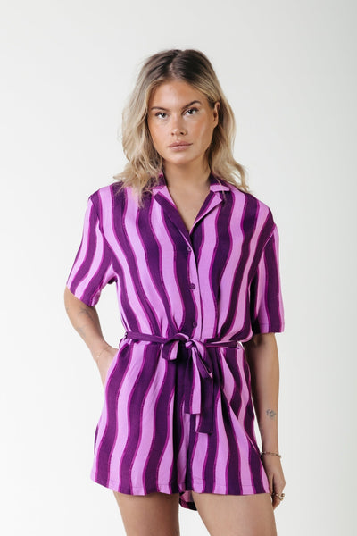 Colourful Rebel Tru Stripes Playsuit | Purple 