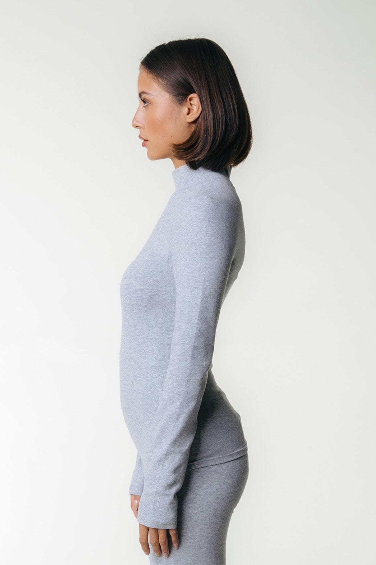 Colourful Rebel Uni Fitted Turtleneck Top | Medium grey melange 