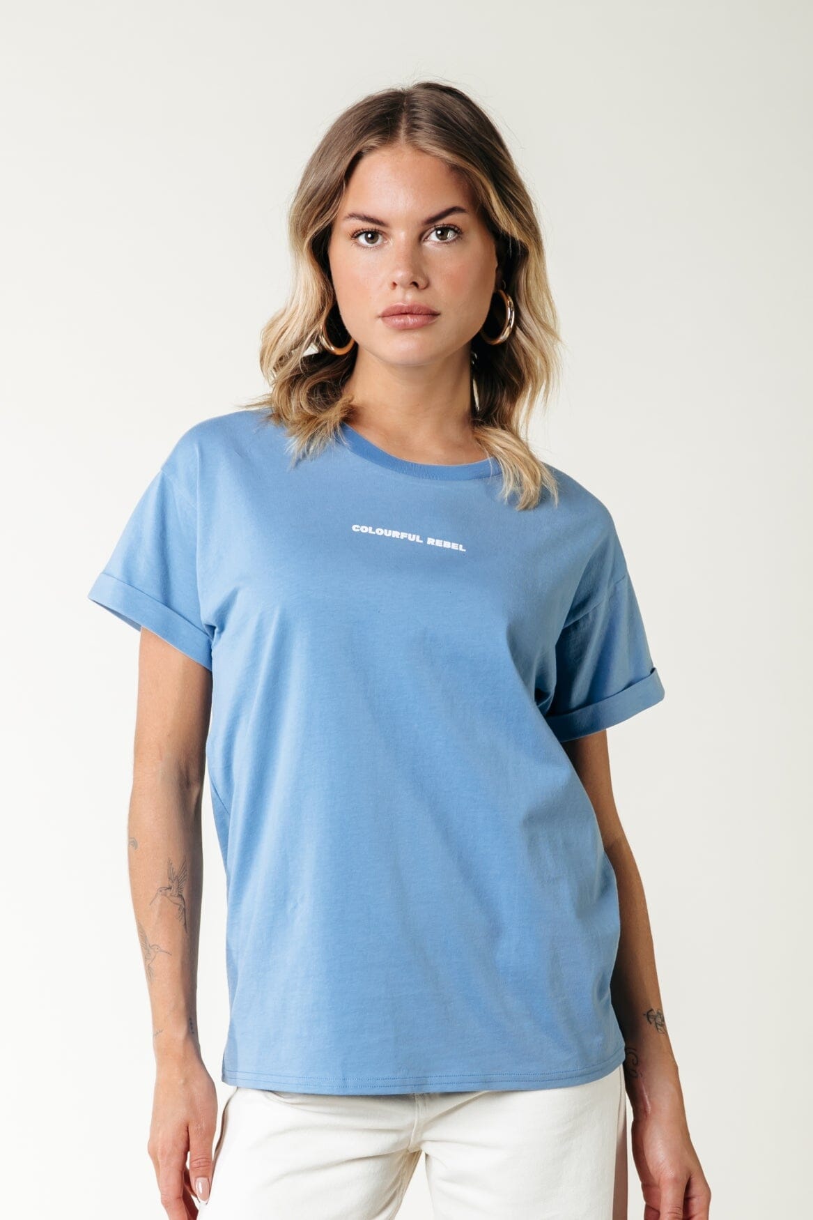 Colourful Rebel Uni Logo Boxy Tee | Light Grey Blue 