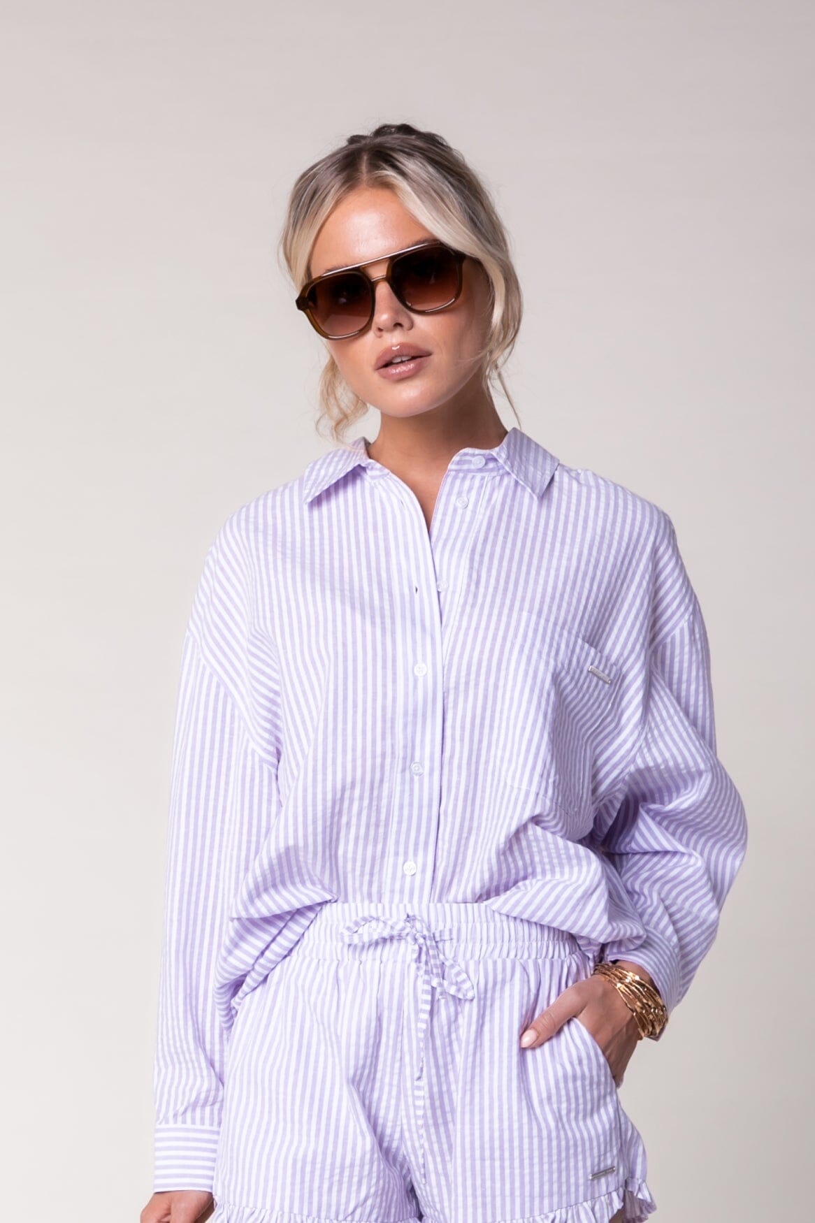 Colourful Rebel Vicky Striped Blouse | Pastel Lilac 8720867034254
