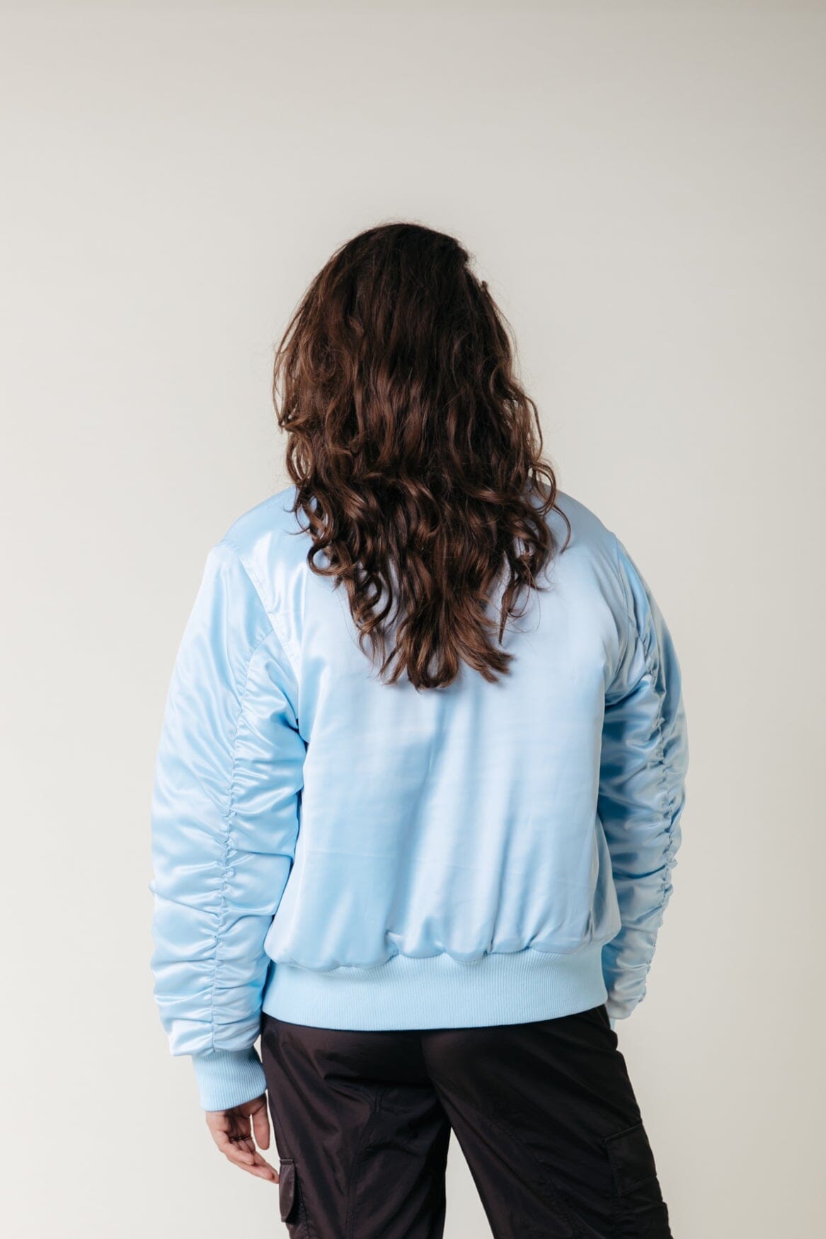 Colourful Rebel Vita Satin Bomber Jacket | Soft blue 