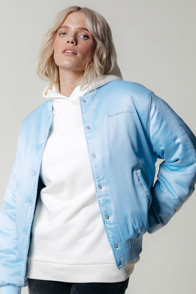 Colourful Rebel Vita Satin Bomber Jacket | Soft blue 