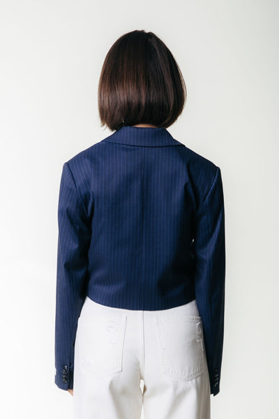 Colourful Rebel Winoah Stripe Cropped Blazer | Dark blue 