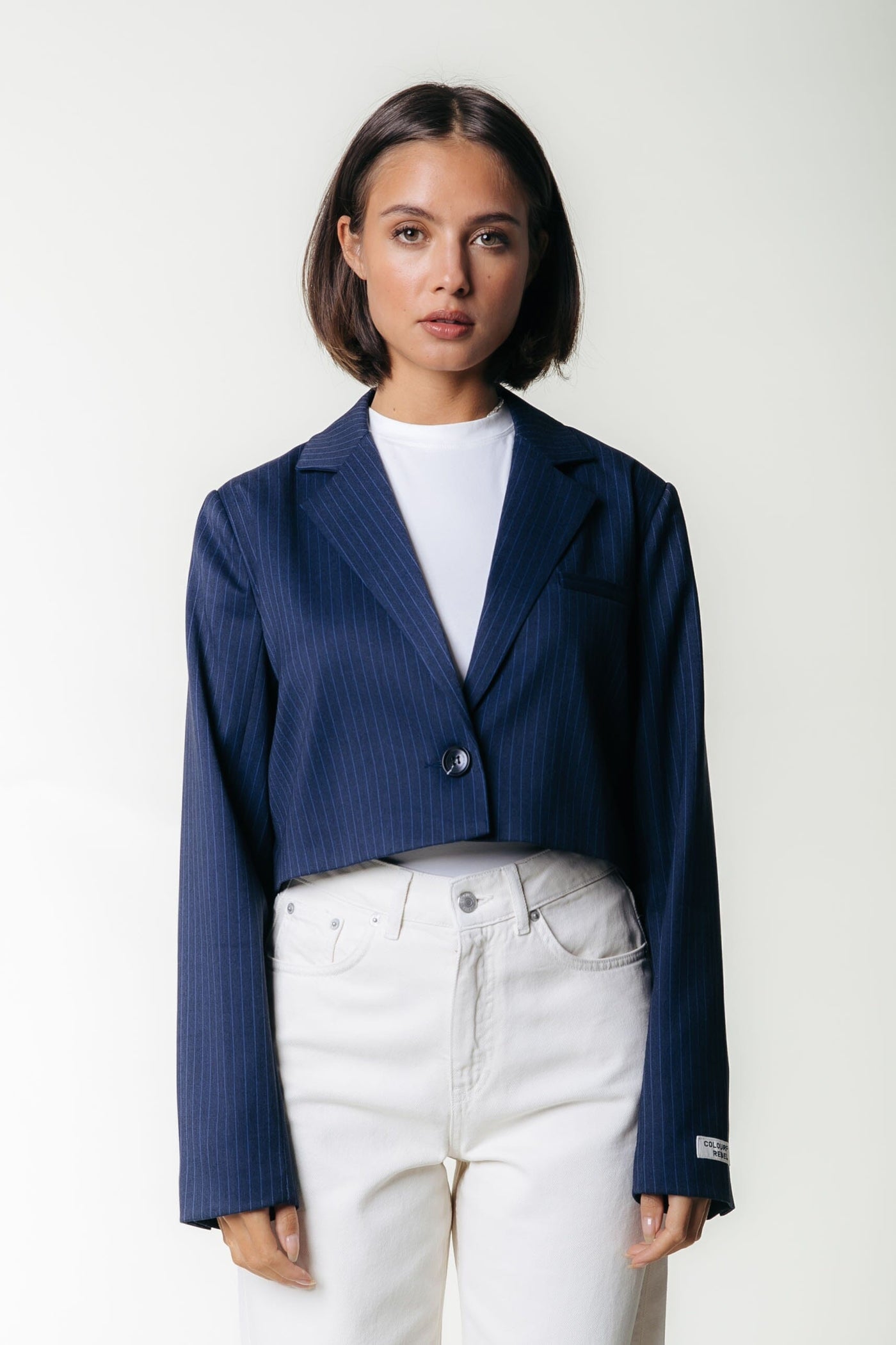 Colourful Rebel Winoah Stripe Cropped Blazer | Dark blue 8720867053842