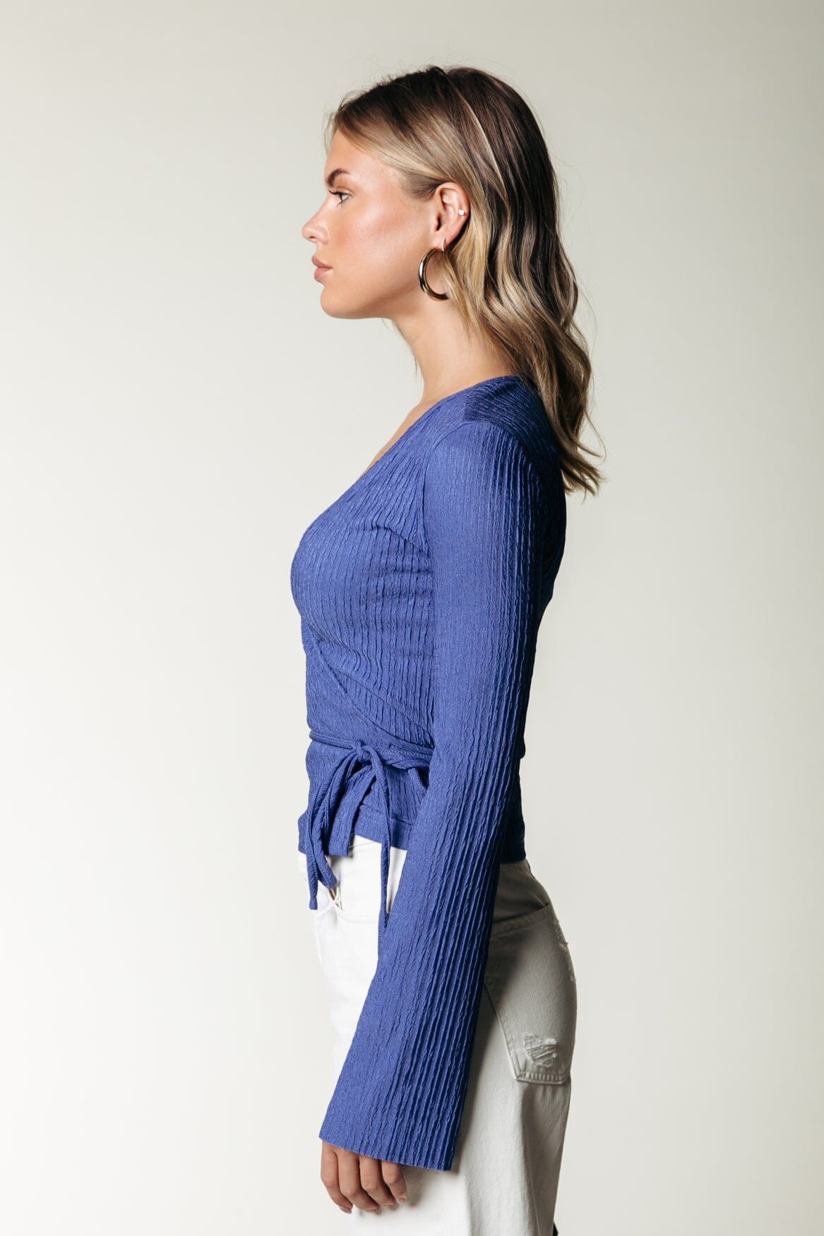 Colourful Rebel Winona Structure Wrap Top | Rain Washed Blue 