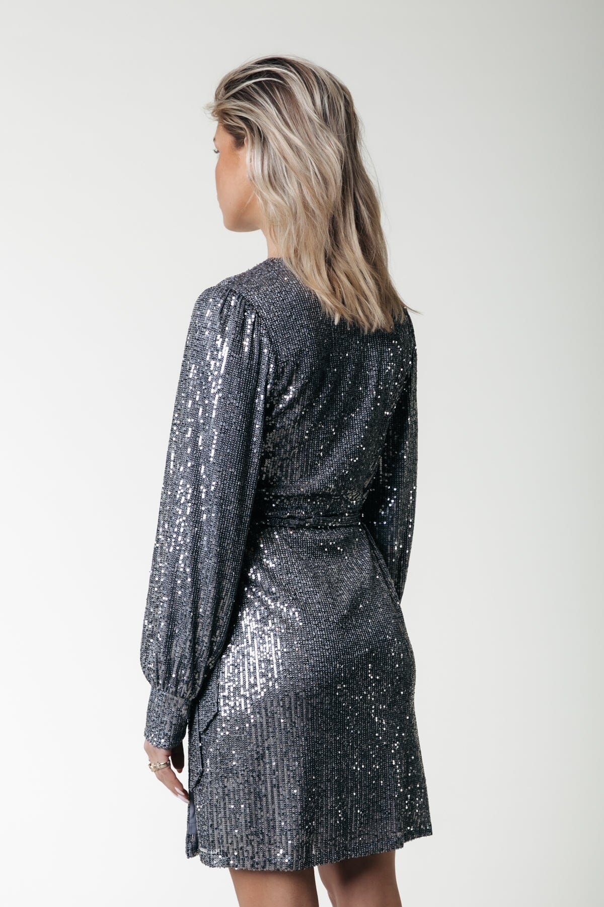 Colourful Rebel Xita Sequins Real Wrap Dress LS | Silver grey 