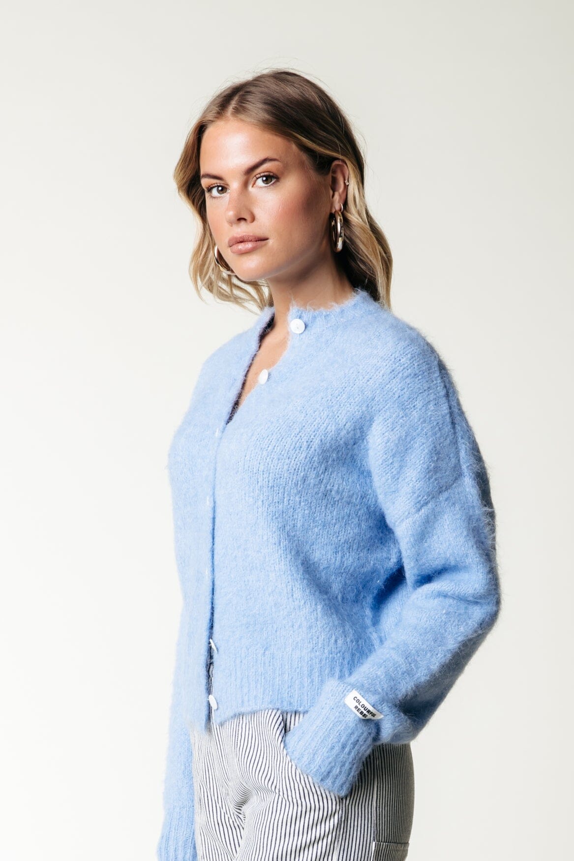 Colourful Rebel Yara Crewneck Knitted Cardigan | Rain Washed Blue 