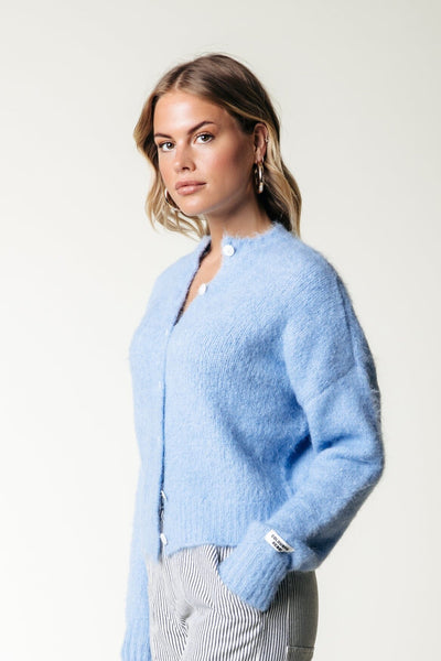 Colourful Rebel Yara Crewneck Knitted Cardigan | Rain Washed Blue 