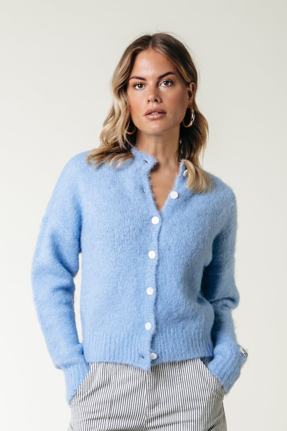 Colourful Rebel Yara Crewneck Knitted Cardigan | Rain Washed Blue 8720867047964