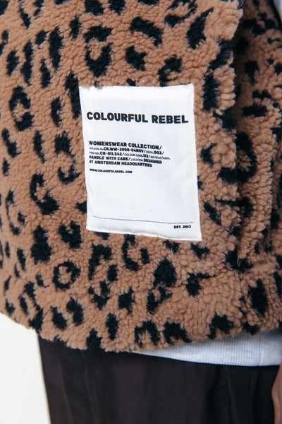 Colourful Rebel Yoni Leopard Teddy Gilet | Warm Brown 