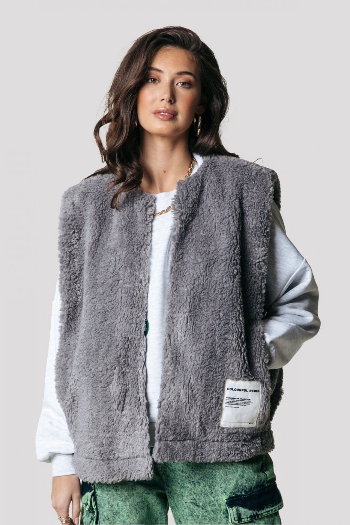 Colourful Rebel Yoni Teddy Gilet | Medium grey 