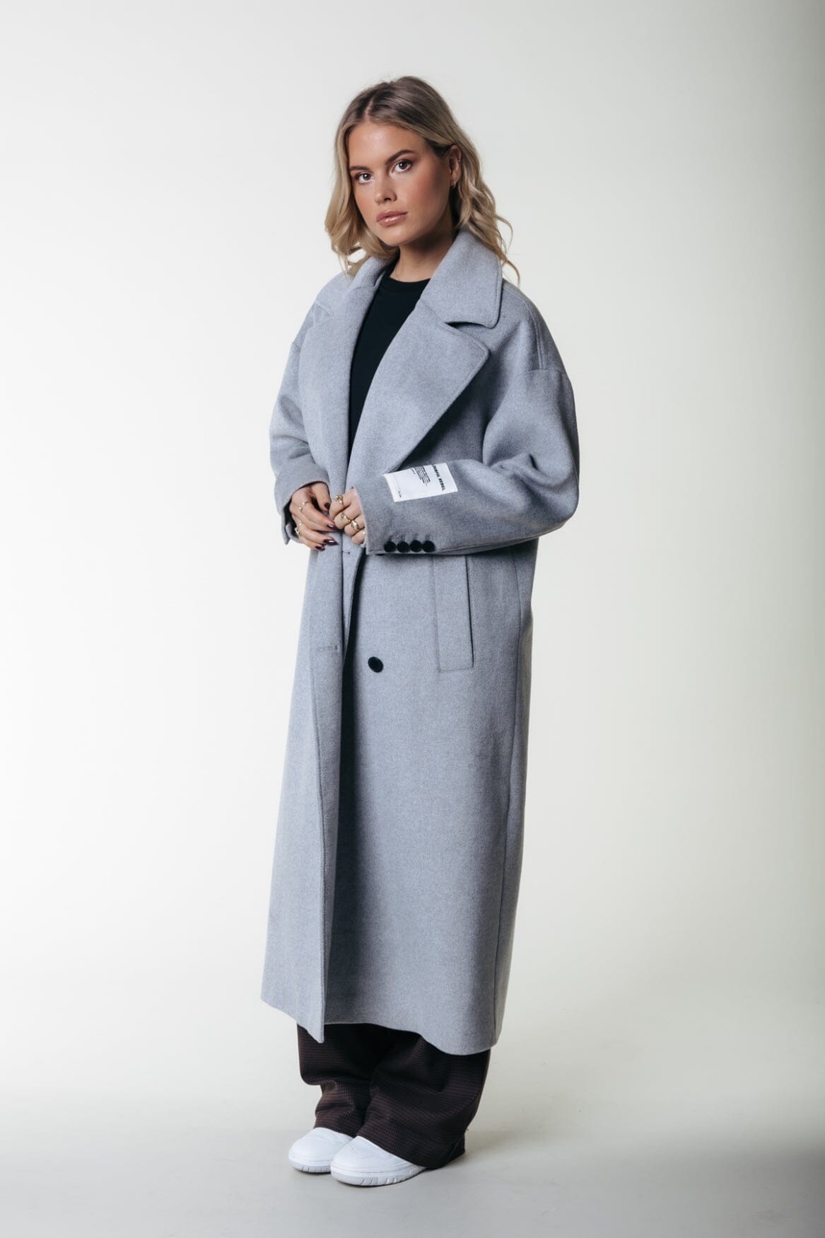 Colourful Rebel Zania Double Breasted Coat | Light grey melange 