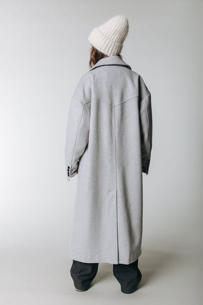 Colourful Rebel Zania Double Breasted Wool Long Coat | Light grey melange 