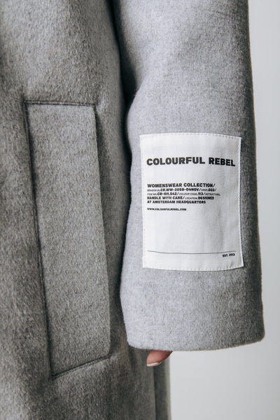 Colourful Rebel Zania Double Breasted Wool Long Coat | Light grey melange 