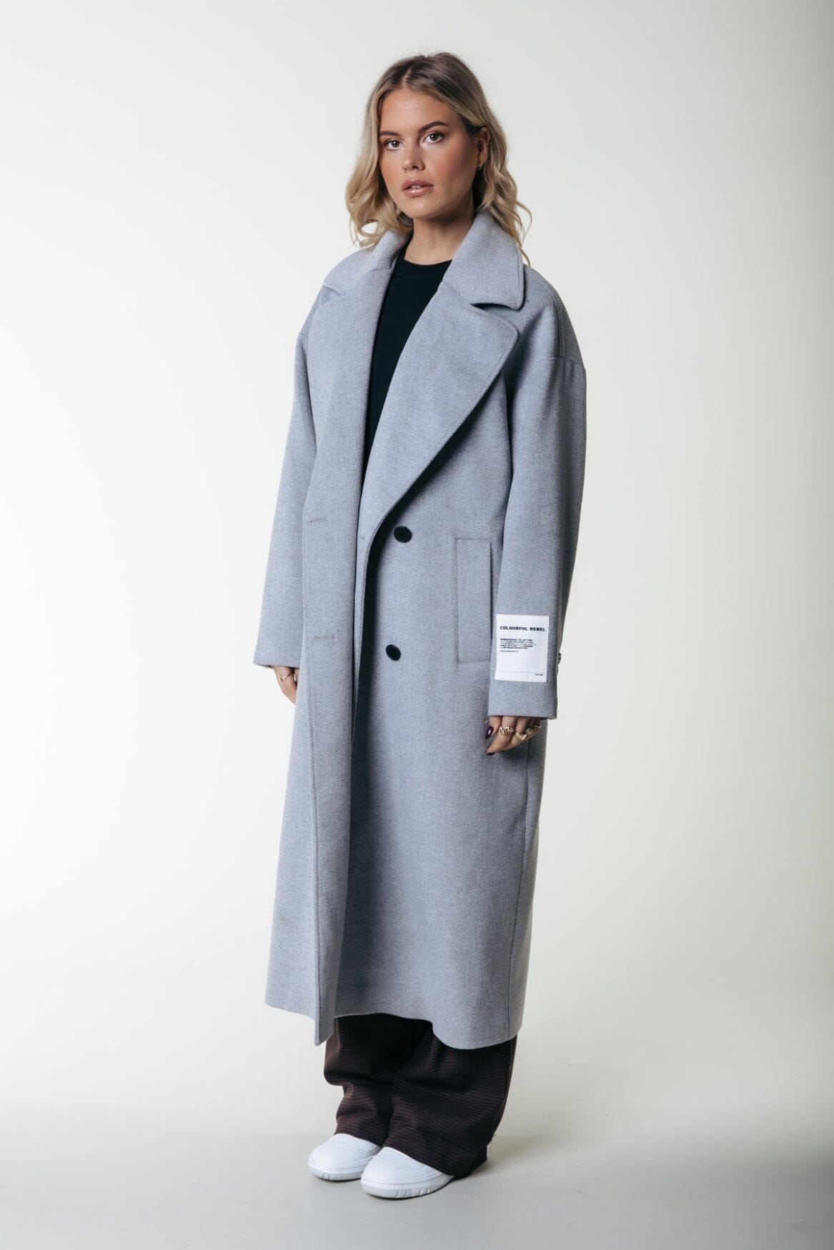 Colourful Rebel Zania Double Breasted Wool Long Coat | Light grey melange 8720867008286