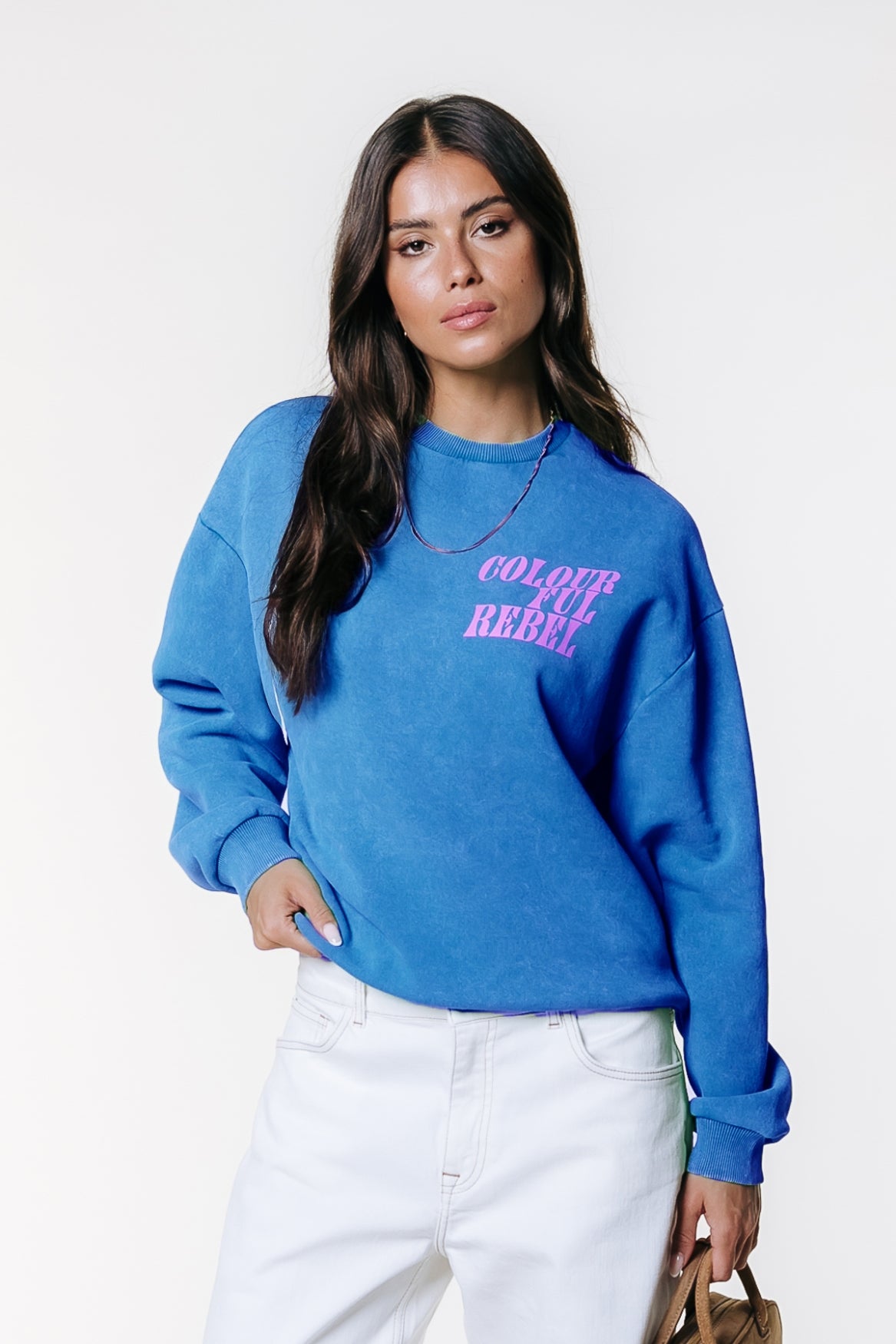 Logo Acid Wash Dropped Shoulder Sweat | Medium blue