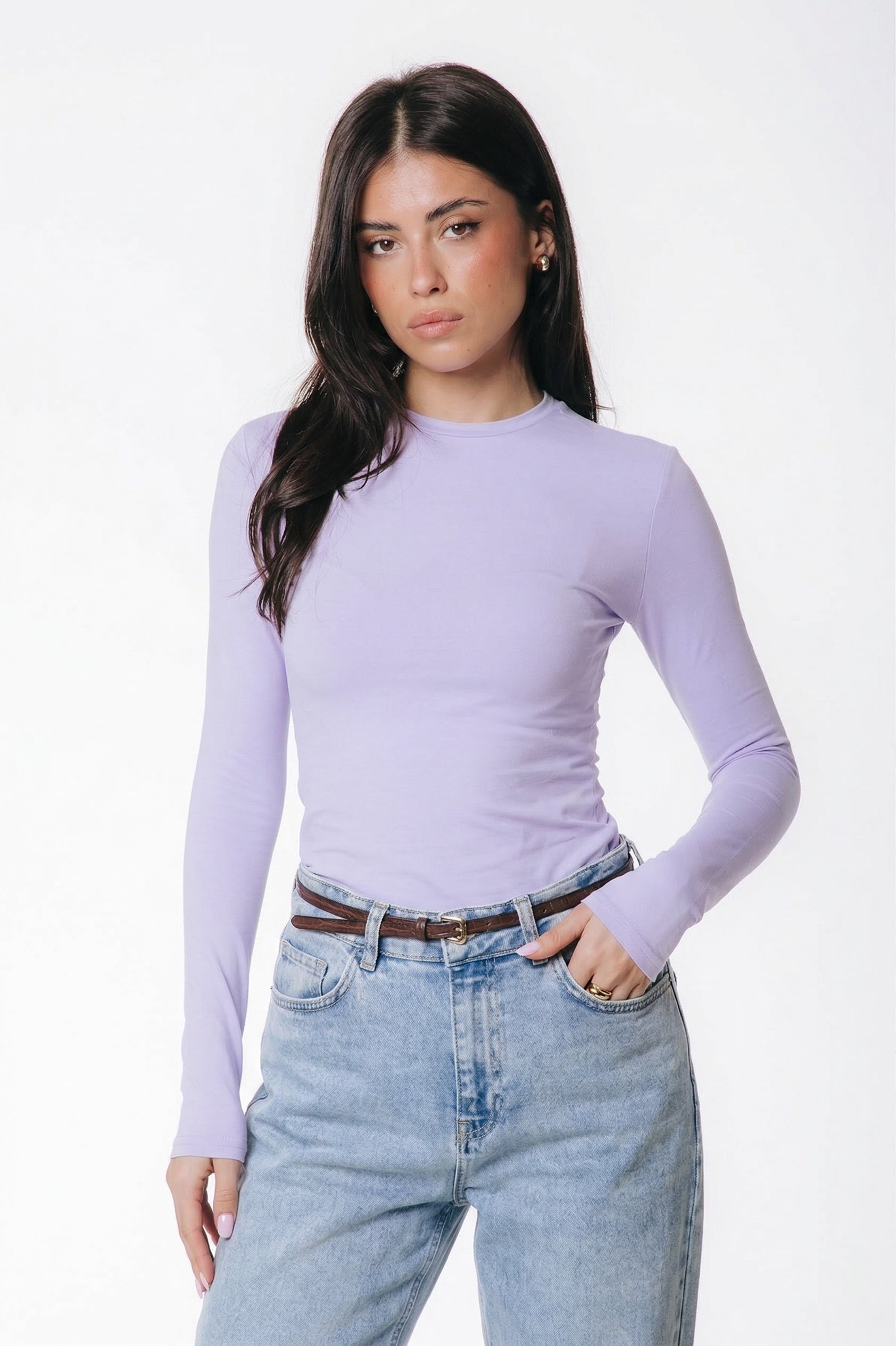 Figurbetontes Langarmshirt | Flieder