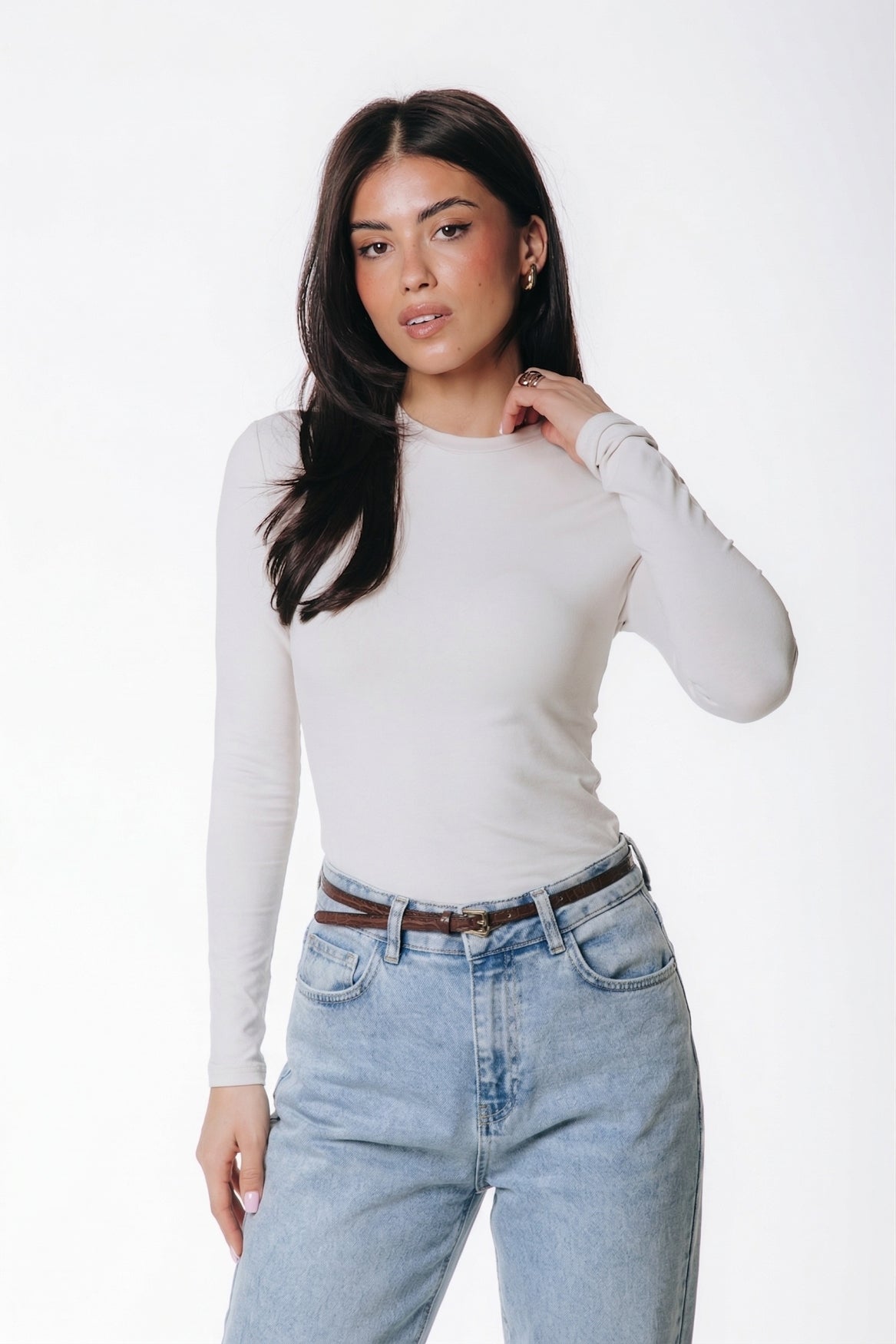 Figurbetontes Langarmshirt | Stein