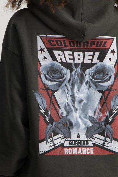 Colourful Rebel 13027 - Burning Roses Oversized Hoodie Dress | Anthracite 