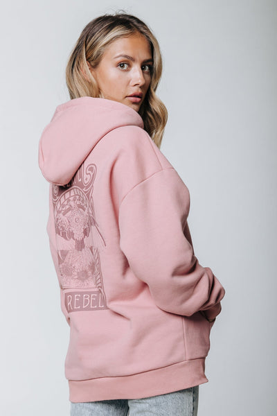 Colourful Rebel Art Eagle Embro Oversized Hoodie | Old pink 8720603246293