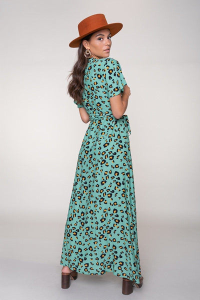 Colourful Rebel Ava Leopard Maxi Wrap Dress | Turquoise 