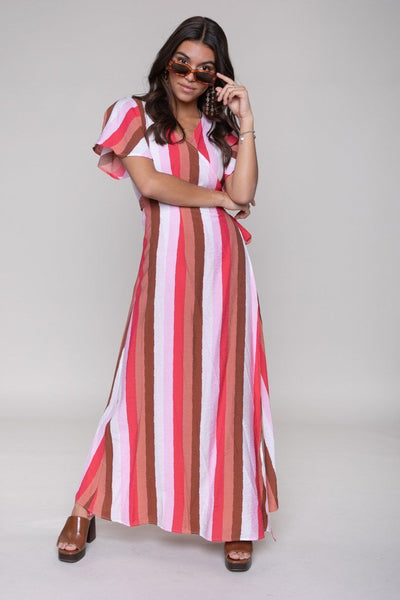 Colourful Rebel Ava Stripe Maxi Wrap Dress | Multicolor 1102843930878