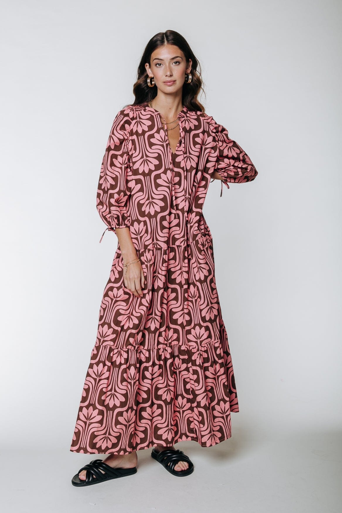 Colourful Rebel Biba Retro Flower Maxi Shirt Dress | Vintage pink 8720603272872
