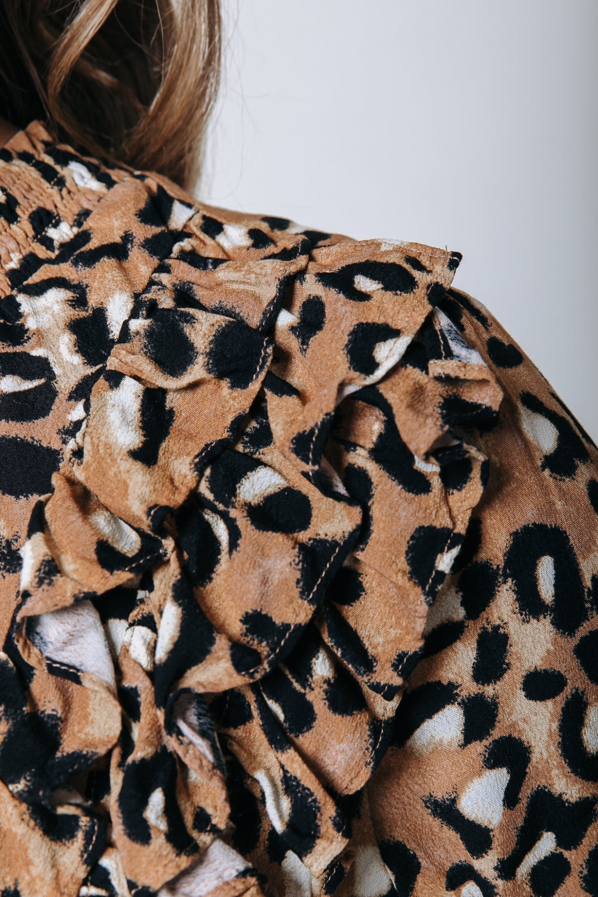 Colourful Rebel Bina Leopard Boho Ruffle Blouse | Brown 