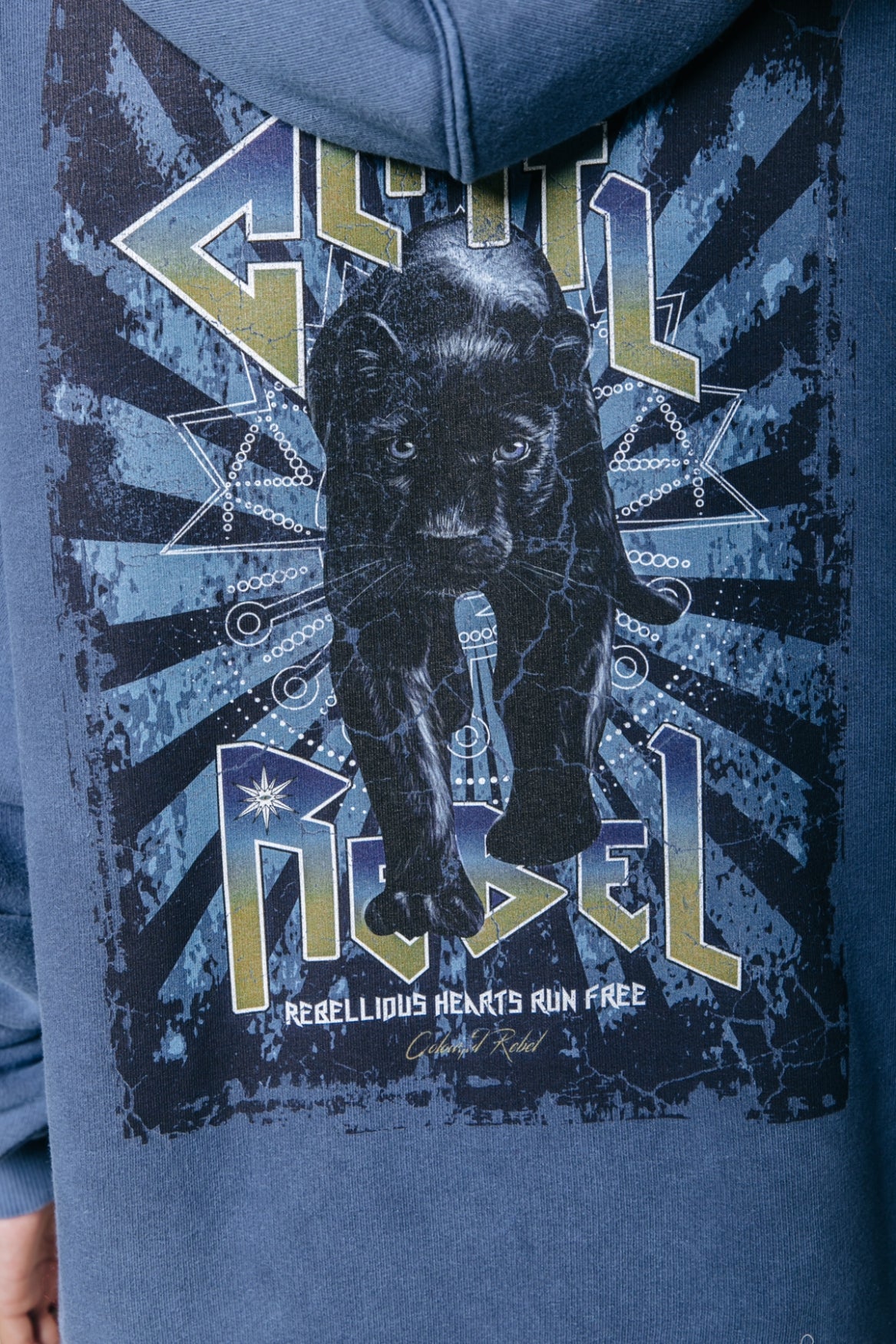 Colourful Rebel Black Panther Acid Wash Oversized Hoodie | Medium blue 