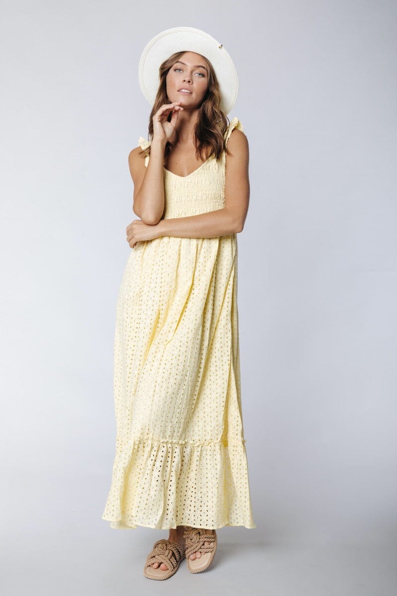 Colourful Rebel Channa Broderie Anglaise Slit Maxi Dress | Soft yellow 8720603209564