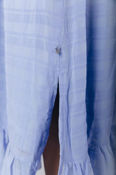 Colourful Rebel Channa Check Texture Slit Maxi Dress | Soft blue