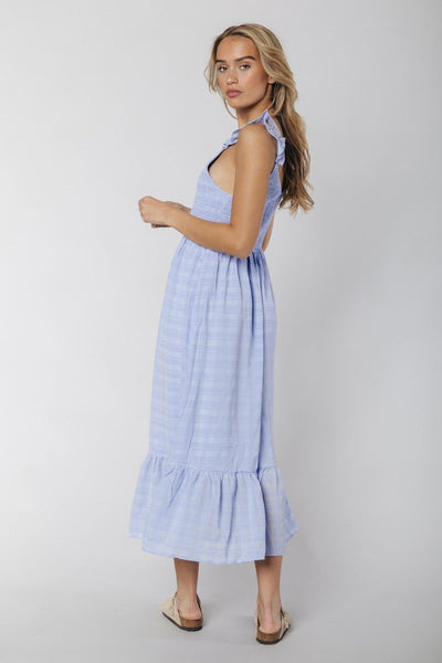 Colourful Rebel Channa Check Texture Slit Maxi Dress | Soft blue