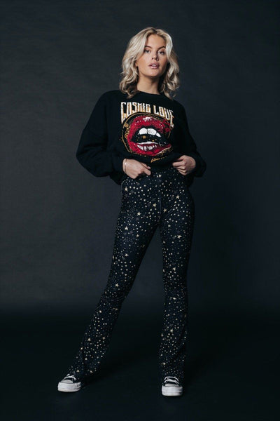 Colourful Rebel Cosmic Peached Flare Pants | Black 1113276722572
