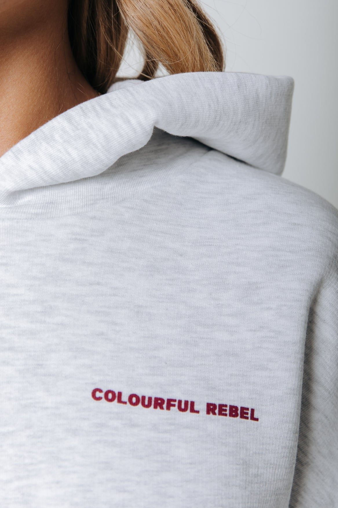 Colourful Rebel CR Back Logo Dropped Shoulder Hoodie | Light grey melange 