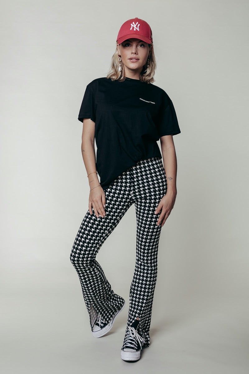 Colourful Rebel Darcy Dogtooth Slit Flare Pants | Black/white 1110428561461