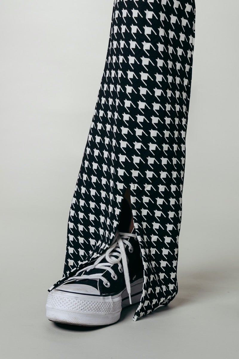 Colourful Rebel Darcy Dogtooth Slit Flare Pants | Black/white 
