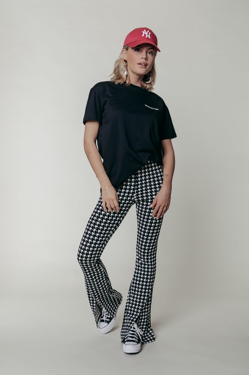 Colourful Rebel Darcy Dogtooth Slit Flare Pants | Black/white 