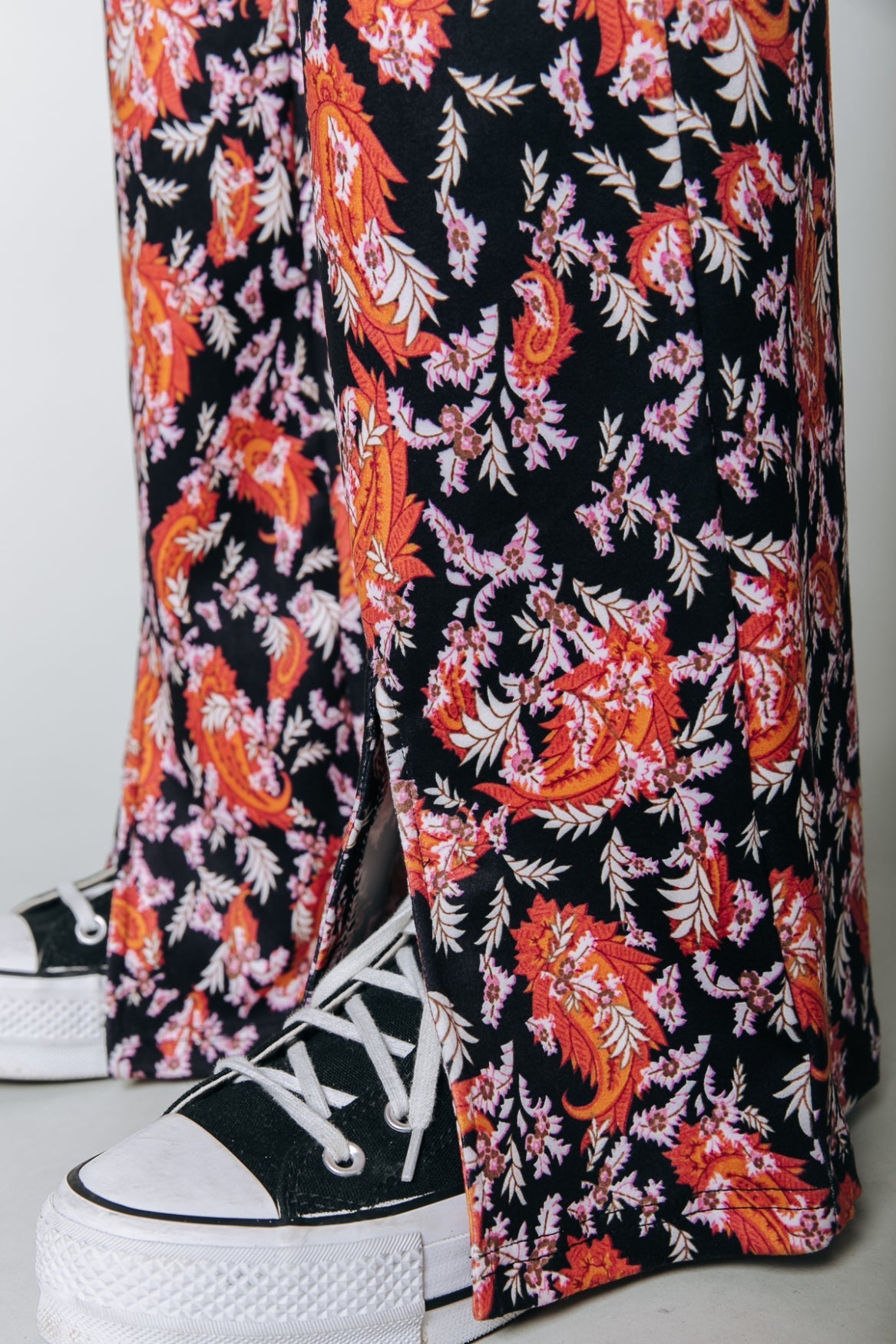 Colourful Rebel Darcy Paisley Flower Peached Flare Pants | Warm orange 