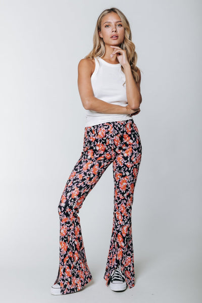 Colourful Rebel Darcy Paisley Flower Peached Flare Pants | Warm orange 8720603258913