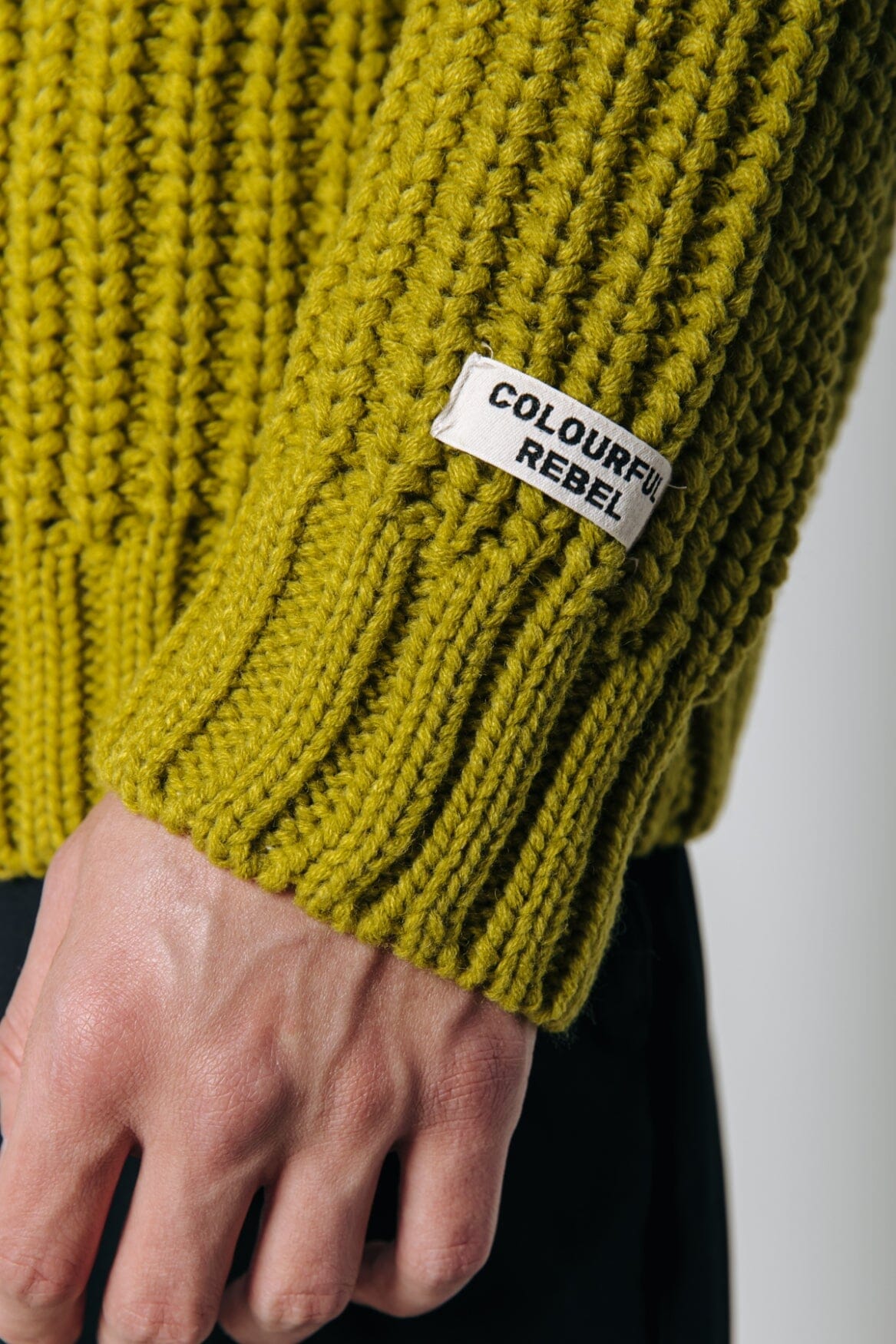 Colourful Rebel Dean Garment Dye Rib Knit Sweater | Dark Lime Green