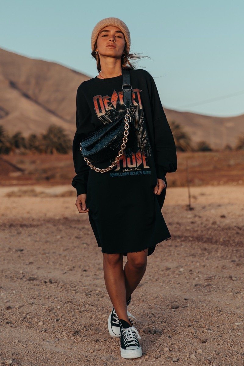 Colourful Rebel Desert Muse Dropped Shoulder Sweat Dress | Black 