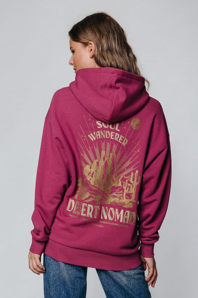 Colourful Rebel Desert Nomad Embro Oversized Hoodie | Old dark pink 8720603246347
