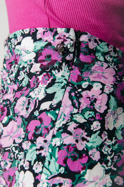 Colourful Rebel Dinah Scattered Flower Midi Drawcord Skirt | Fuchsia