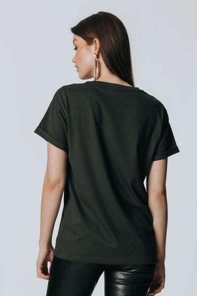 Colourful Rebel Discotheque Glitter Boxy Tee | Anthracite 